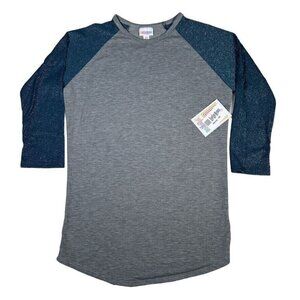 Lularoe XS Heather Gray Teal Raglan Sparkly 3/4 Sleeve Shirt Elegant Unicorn LLR